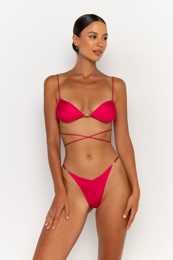 front view womens swimwear designed as high quality bikini from sommer swim swimwear australia - ella magenta is a fuchsia bikini with bralette bikini top