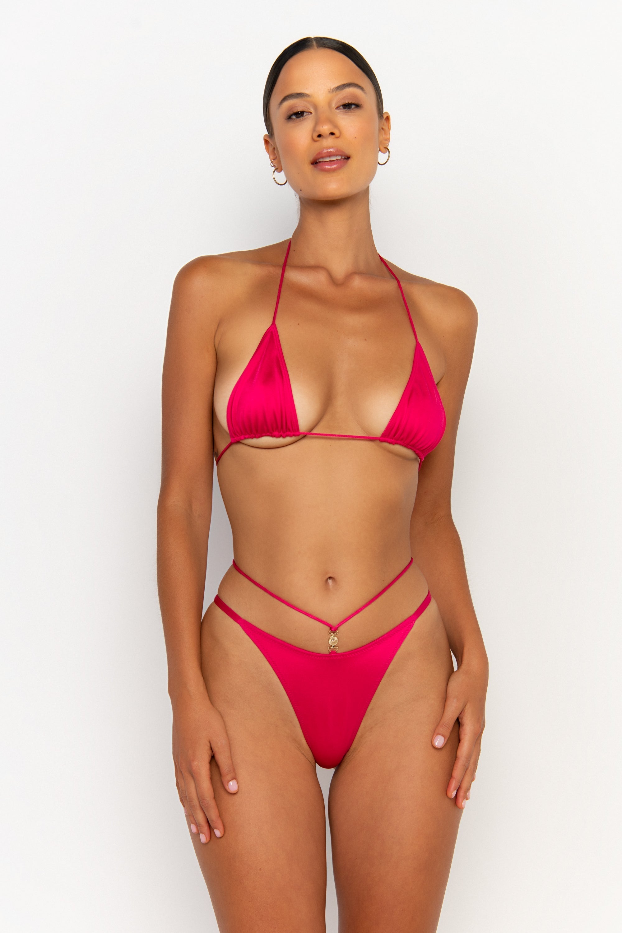 front view womens swimwear designed as high quality bikini from sommer swim swimwear australia - kamilla magenta is a fuchsia bikini with brazilian bikini bottom