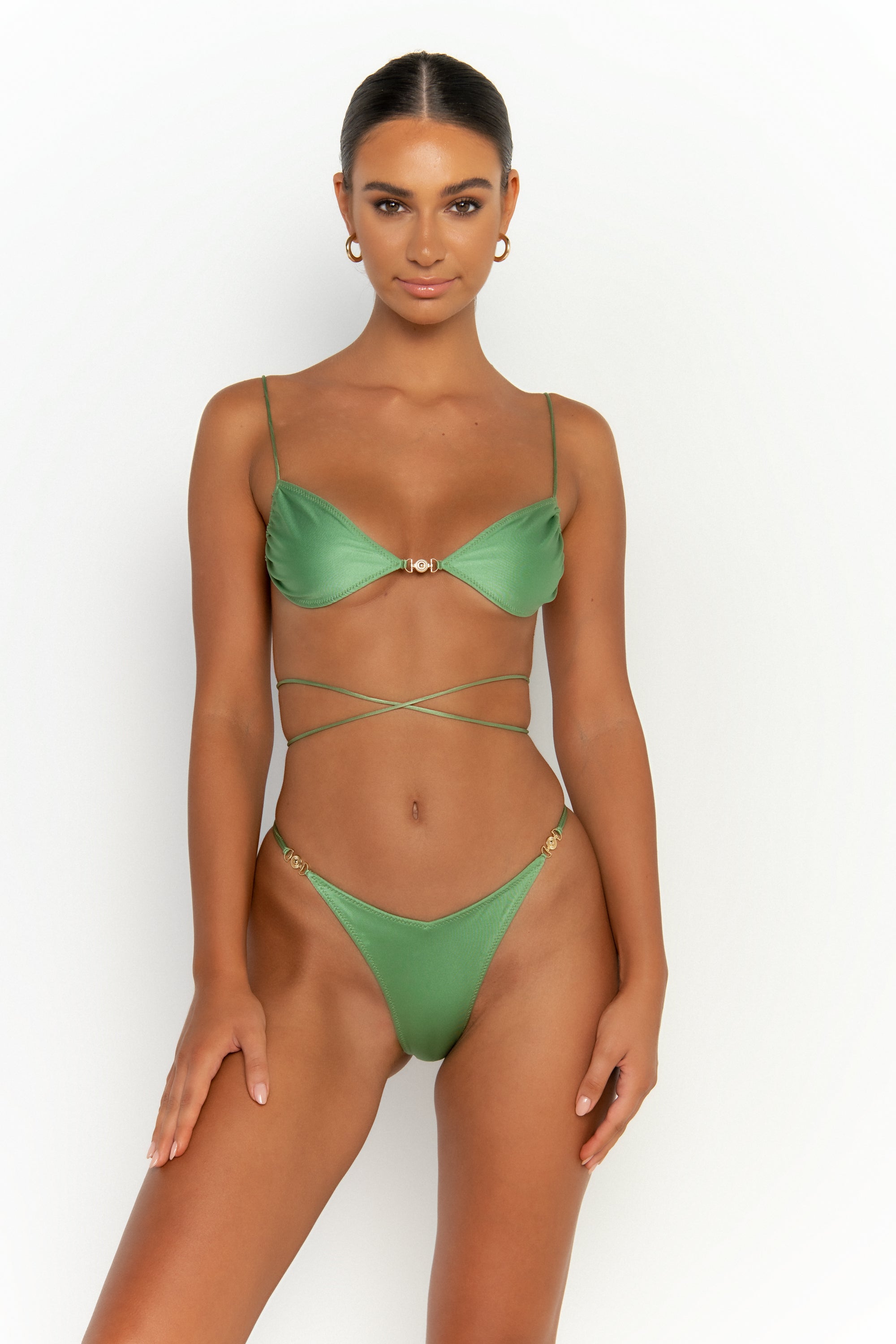 front wrapped view womens swimwear designed as high quality bikini from sommer swim swimwear australia - lia maltese is a mint green bikini with brazilian bikini bottoms