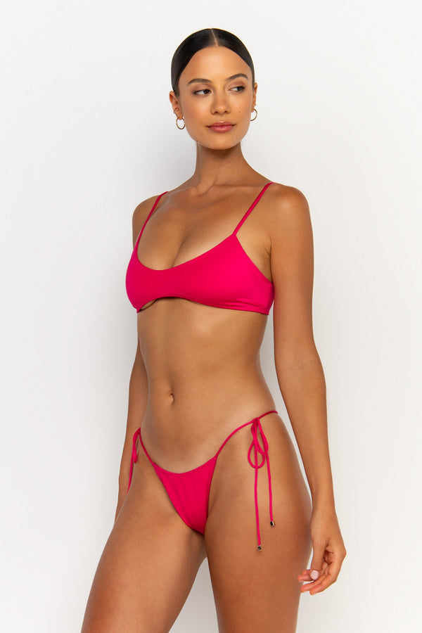 side view womens swimwear designed as high quality bikini from sommer swim swimwear australia - pilar magenta is a fuchsia bikini with bralette bikini top