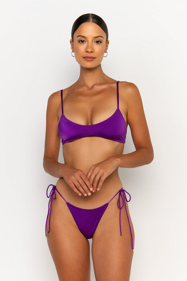 front view womens swimwear designed as high quality bikini from sommer swim swimwear australia - pilar petunia is a purple bikini with bralette bikini top